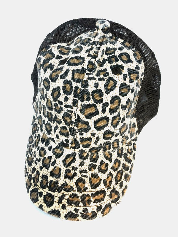 Leopard Mesh Back Black Trucker Hat