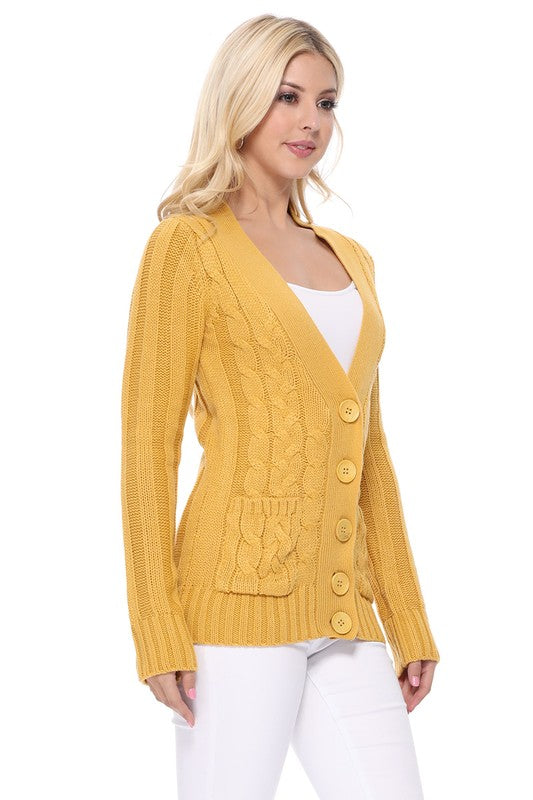 Cable Knitted Cardigan Sweater with Pockets