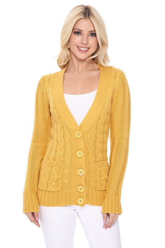 Cable Knitted Cardigan Sweater with Pockets