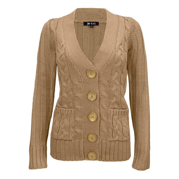 Cable Knitted Cardigan Sweater with Pockets