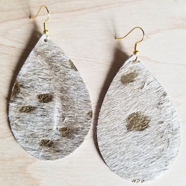 Teardrop Earrings Cream and Gold Hair On Hide