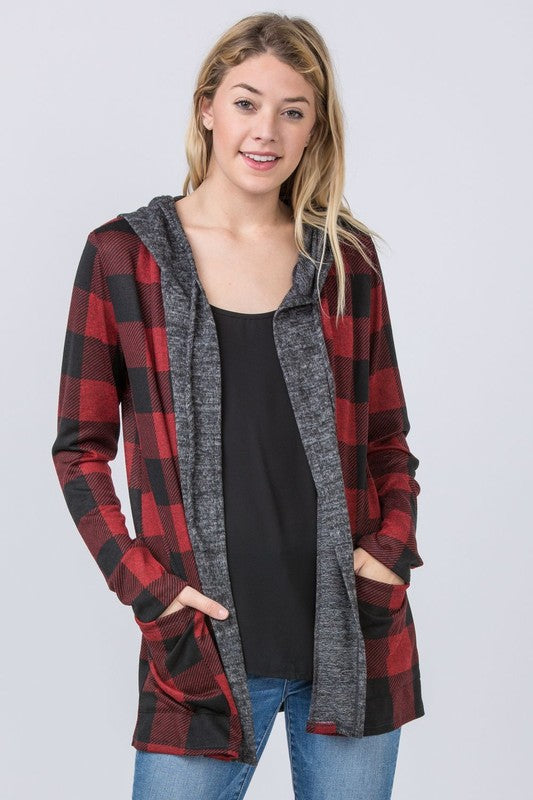 Buffalo Plaid Hooded Cardigan