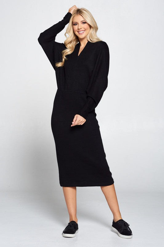 Sweater Knit Dolman Sleeve Midi Dress