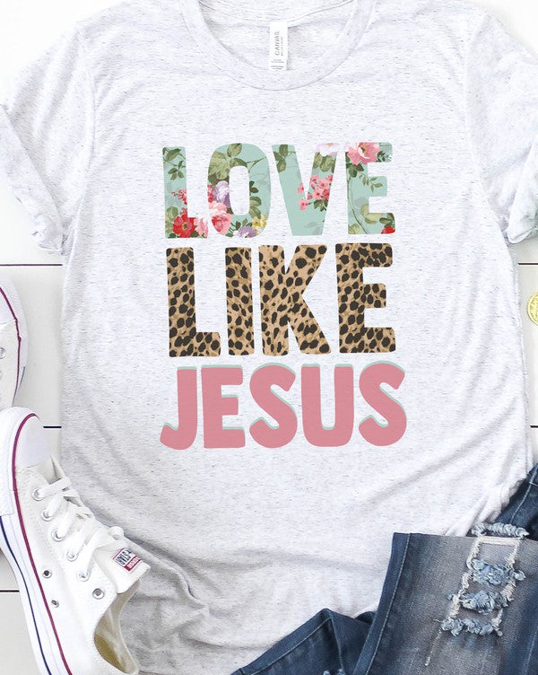 Love like Jesus leopard and floral print tee