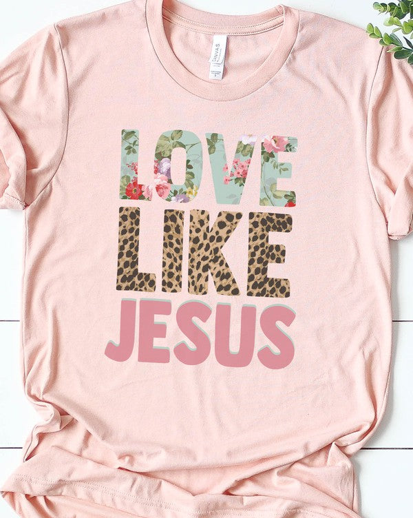 Love like Jesus leopard and floral print tee