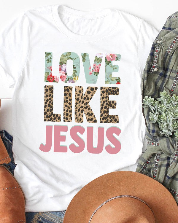 Love like Jesus leopard and floral print tee