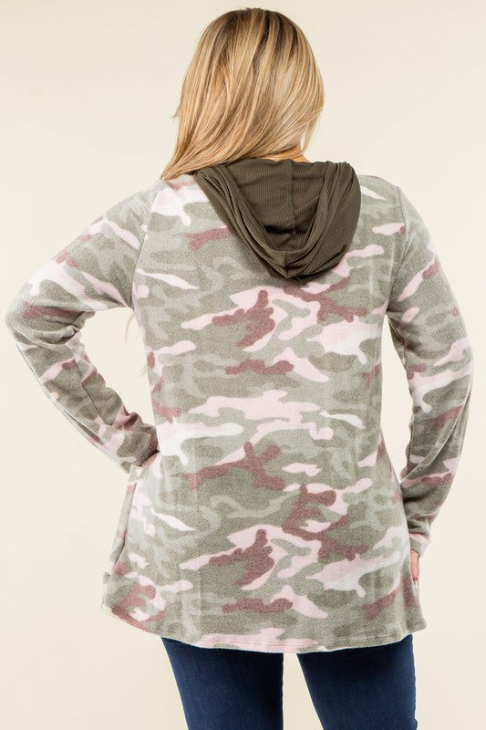 Camo Cardigan with Hoodie