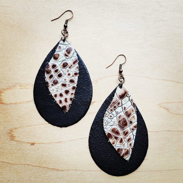 Teardrop Earring with Cream and Bronze Gator