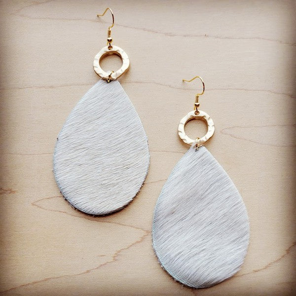 Teardrop Earrings Hair-on-Hide w/ Matte Gold Hoop