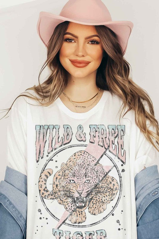 WILD AND FREE TIGER GRAPHIC OVERSIZED TEE T-SHIRT