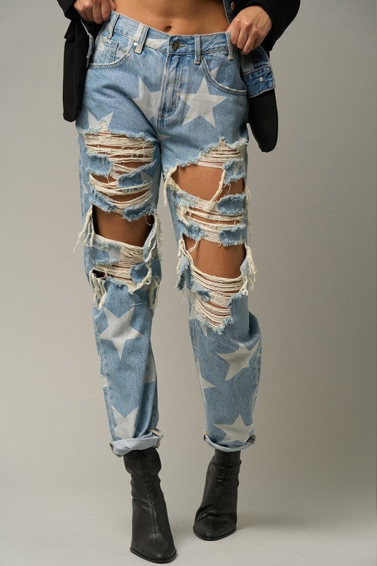 Star Print Slouch Jeans