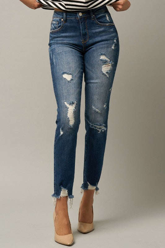 Roll Up Ripped Girlfriend Jeans