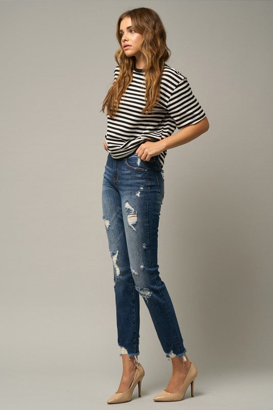 Roll Up Ripped Girlfriend Jeans