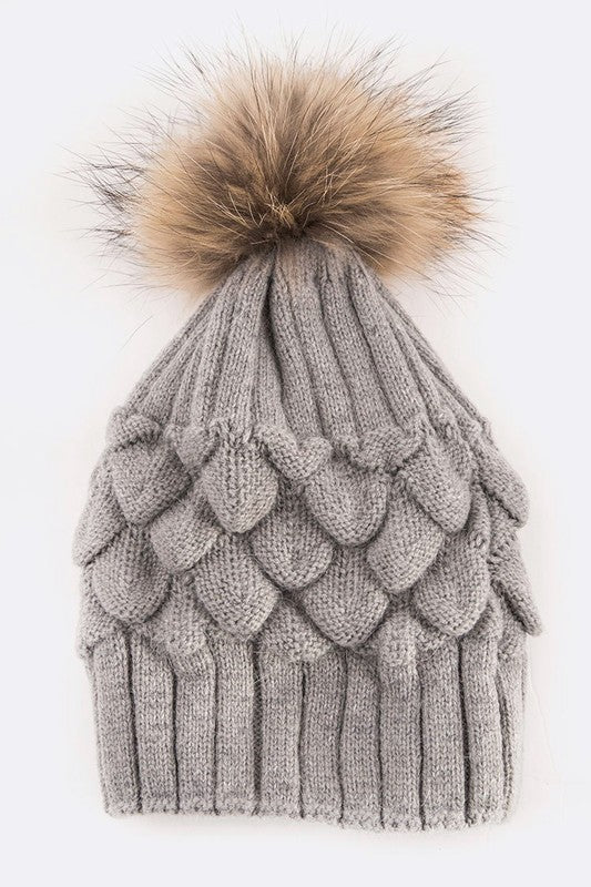 EMMEZ Raccoon Fur Raised Knit Soft Beanies