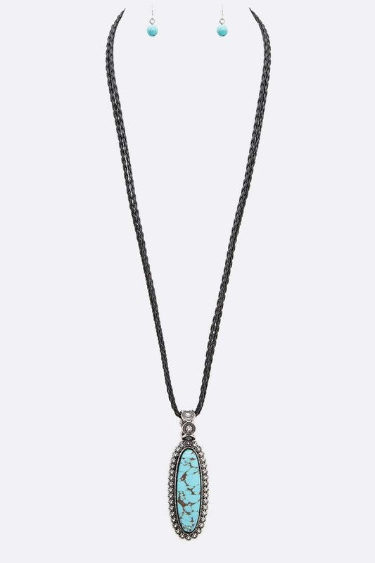 Western Turquoise Pednant Long Necklace Set