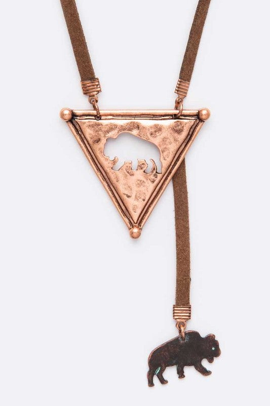 Cutout Bear Western Long Pendant Necklace Set