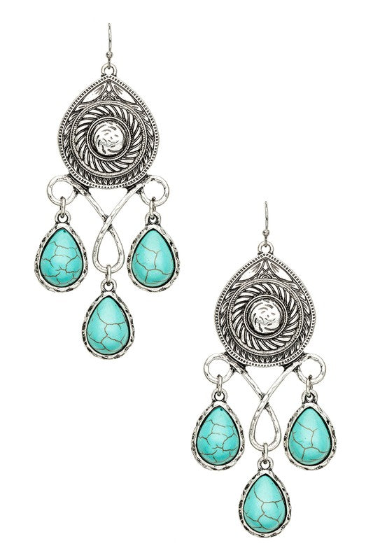 Stone Drop Chandelier Western Earrings