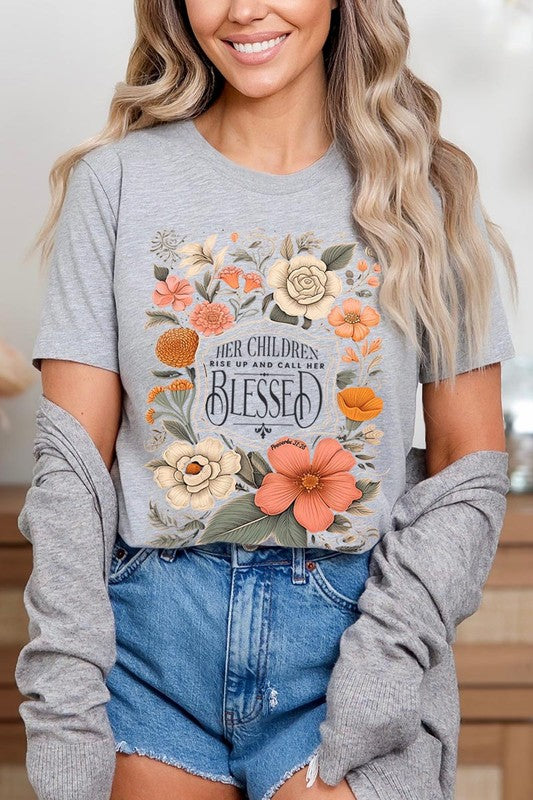 Blessed Floral Graphic T Shirts