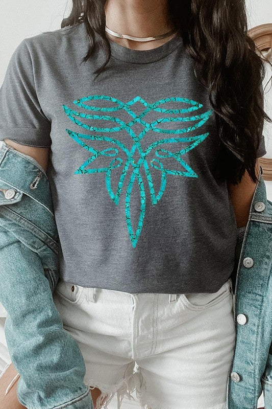 Turquoise Boot Stitch Graphic T Shirts