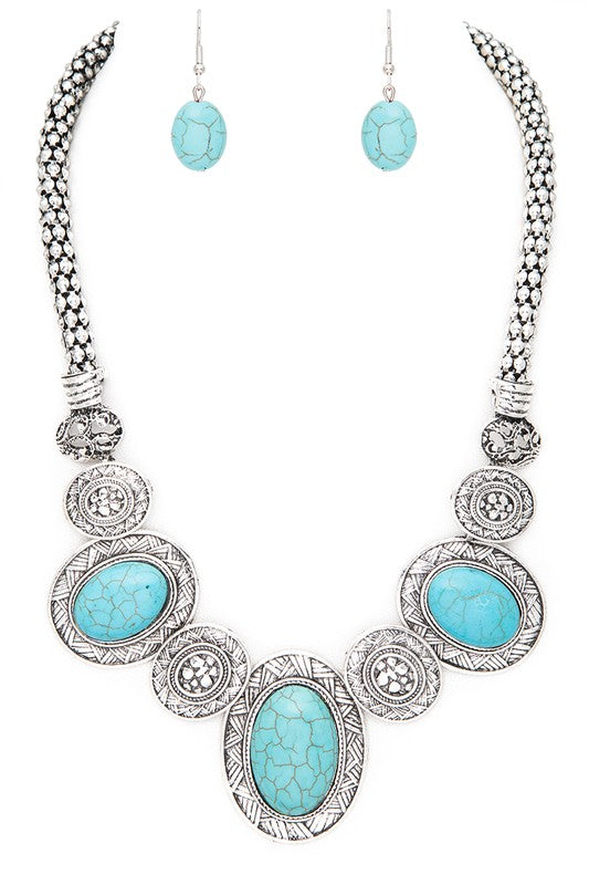 Oval Stone Western Bib Necklace Set