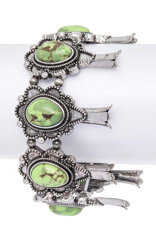 Squash Blossom Western Stone Stretch Bracelet