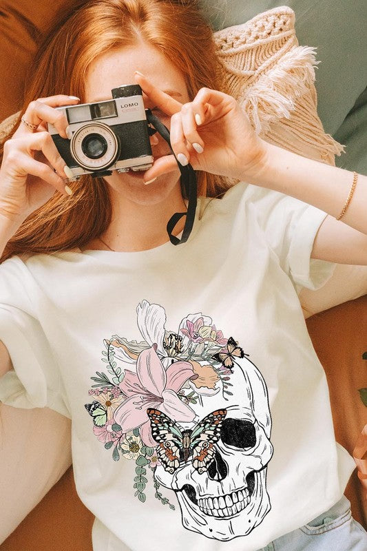 Floral Skull Graphic Tee