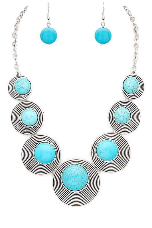 Round Stone Western Inspired Bib Necklace Set