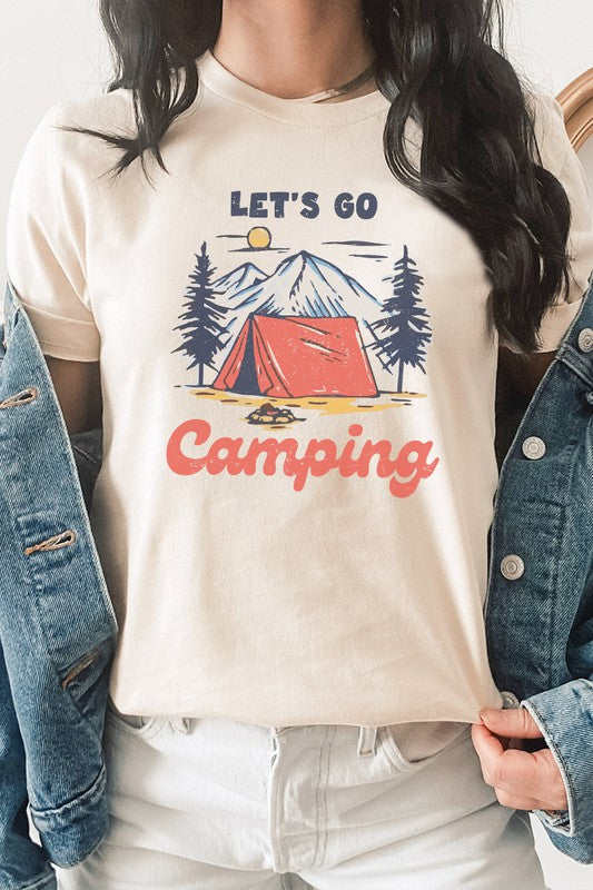 Lets Go Camping Mountain Sun Fireside Graphic Tee