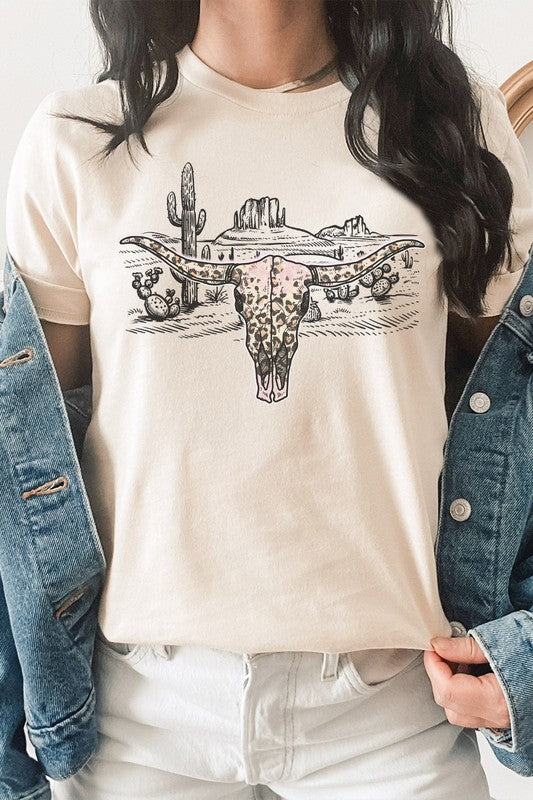 Longhorn Skull Western Desert Scene Graphic Tee