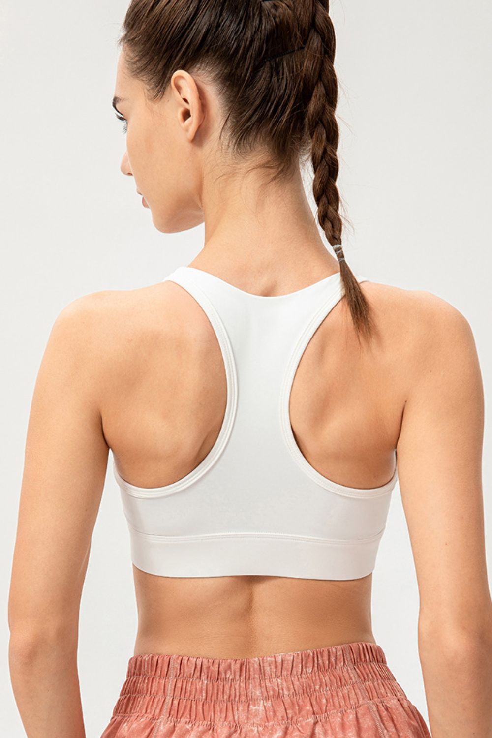 Zip-Up Round Neck Sports Bra