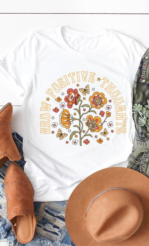 Retro Grow Positive Thoughts Floral Graphic Tee