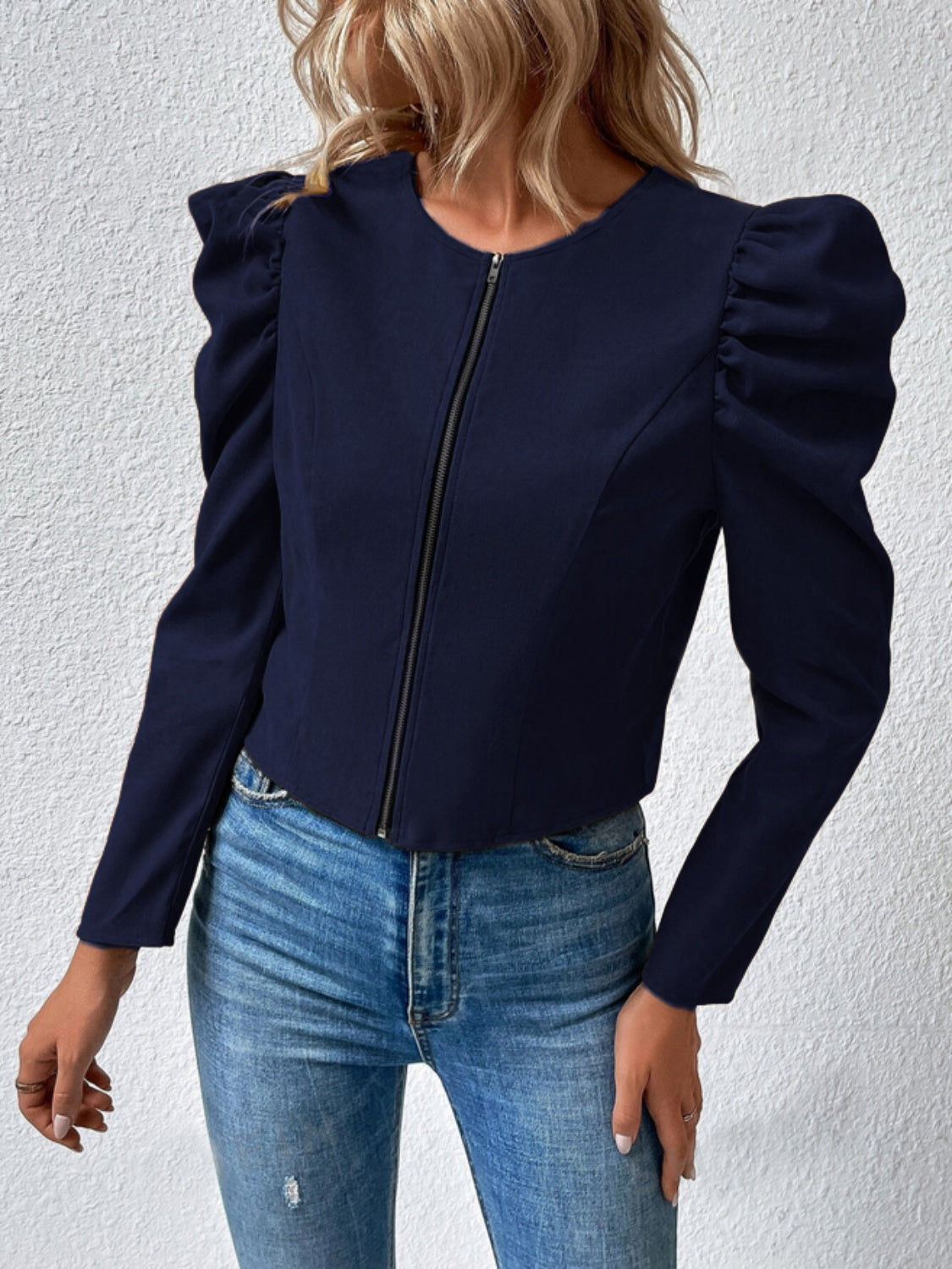 Zip Up Puff Sleeve Jacket